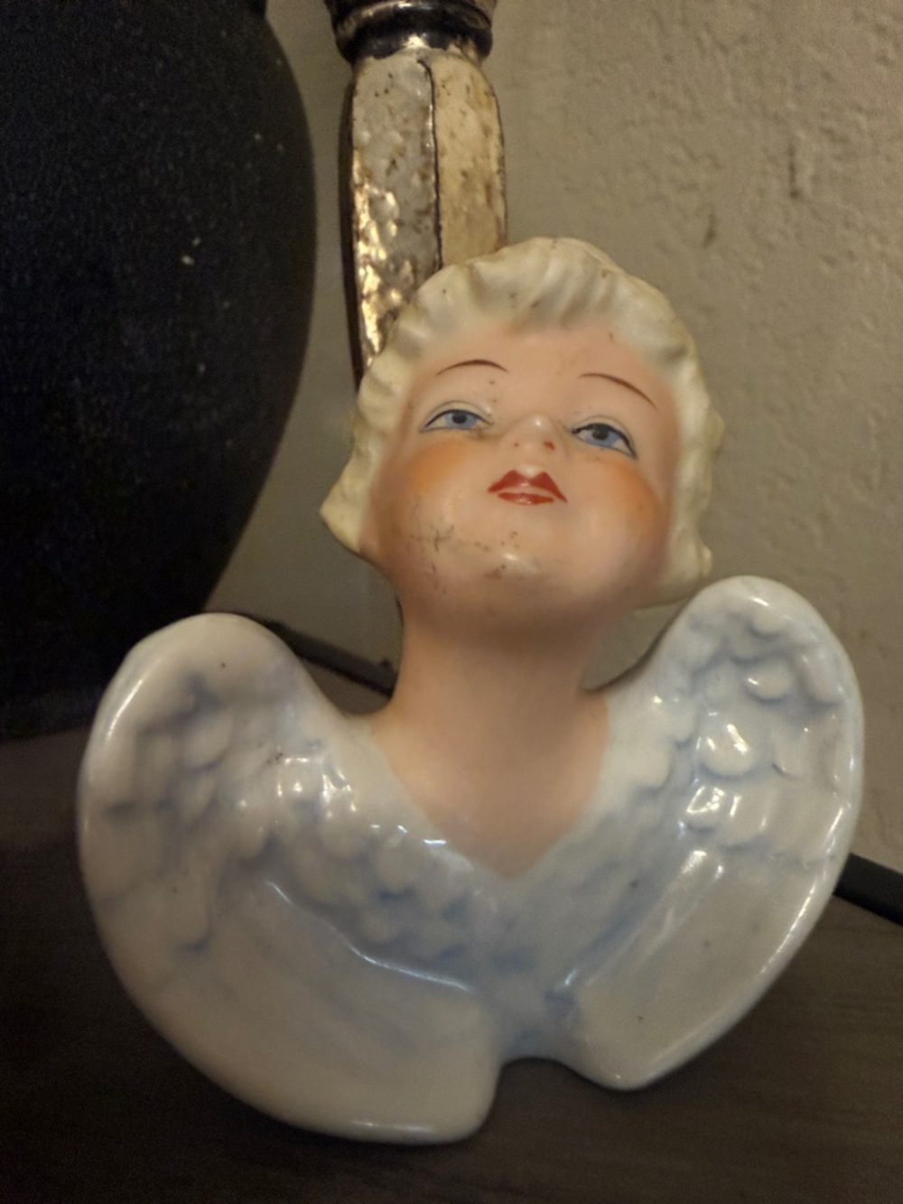 White and Light Blue Porcelain Angel Decorative Figurine